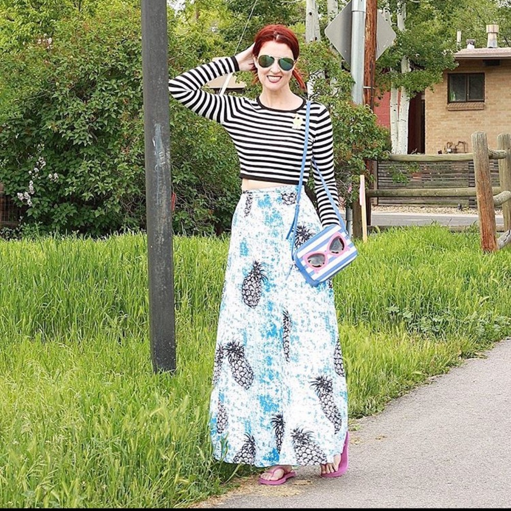 eShakti Pineapple Print Maxi Skirt